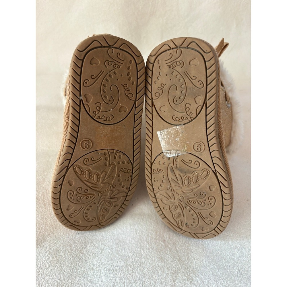 Toddler Girls Rose Gold Glitter Faux Fur Trim Bow Back‎ Boots Size 6 - Picture 5 of 5